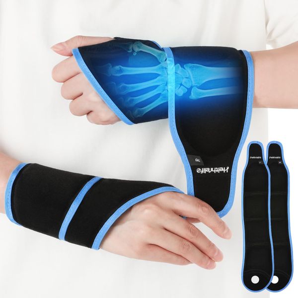 Helthrelife Wrist Ice Pack Wrap for Carpal Tunnel Relief, 2 Gel Packs, Hot Cold Compress Brace for Hand Injuries Reusable, Achilles Tendonitis, Tenosynovitis