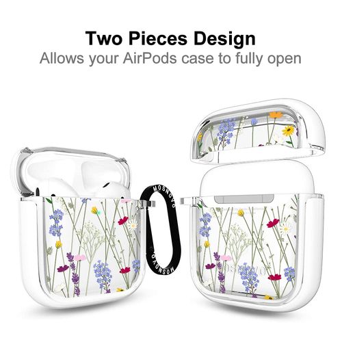 MOSNOVO Case for Airpods 1 & Airpods 2, Protective Clear Case with Shockproof Dual Layer Hard Luxe Metal Ring Designed for AirPods 1&2 Generation - Floral Garden