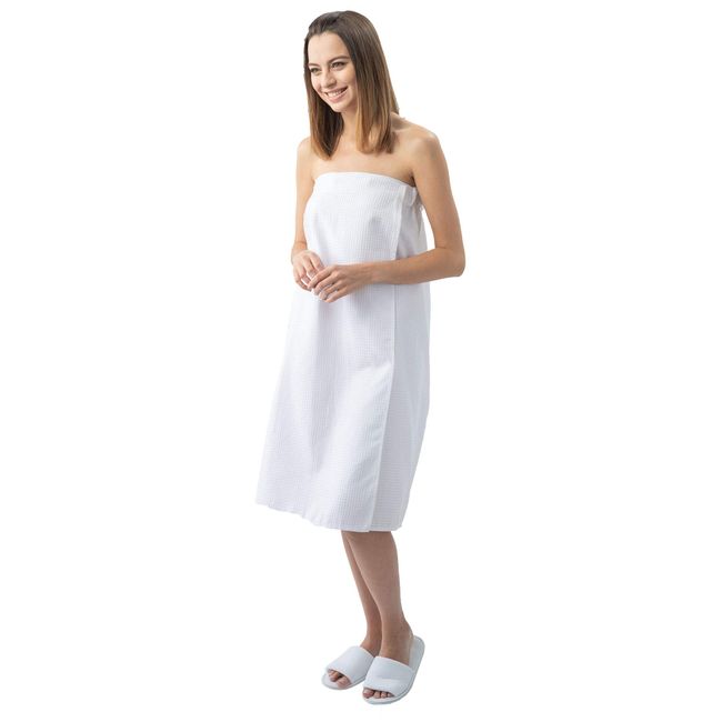 APPEARUS Waffle Spa Wrap - Lightweight Shower Body Wrap Bathrobe with Button Snap Closure