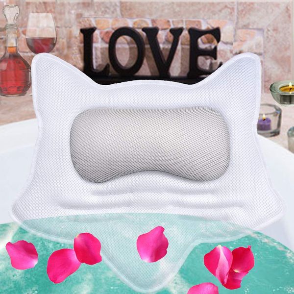 Bath Pillow for Tub , Bathtub Pillow Headrest Neck & Back Support Air Mesh Cushion