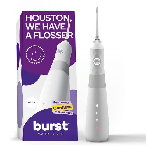 BURST Water Flosser – Electric Cordless Water Floss – 3 Modes, Waterproof – Portable for Travel with Travel Bag - Refillable Water Picks for Teeth Cleaning and Braces, Plaque Removal – White