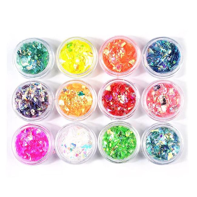 YFFSFDC Crush Hologram Set of 12 Colors, Neon Flake Material, Handicraft, Resin, Enclosed, Parts, Nail Art, Glitter Film