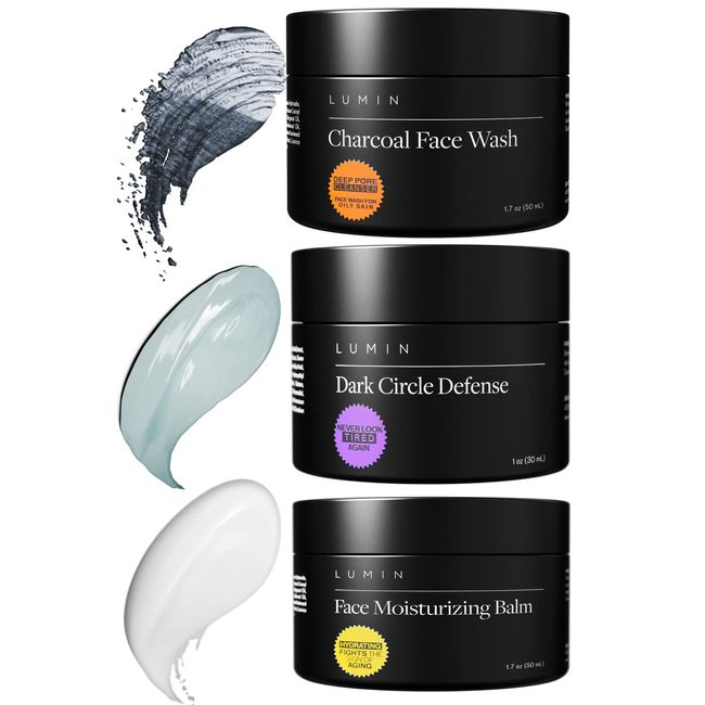 Lumin - Dark Circle Repair Set - Skin Care Kit for Men - Dark Circle Defense, Charcoal Cleanser, Moisturizer - Helps with Tired Eyes, Dark Spots, Uneven and Dull Skin - 2 Month Supply