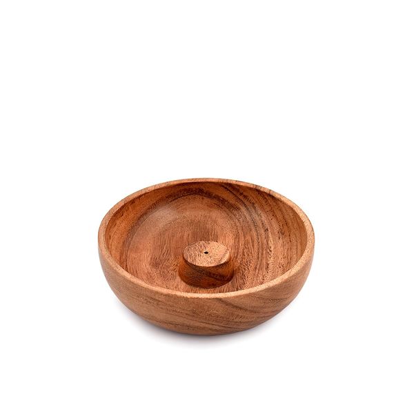 Samhita Acacia Wood Round Incense Stick Holder,Incense Burner, Ash Cather and Aromatherapy Ornament Home Décor (12.7cm x 12.7cm x 3.81cm)