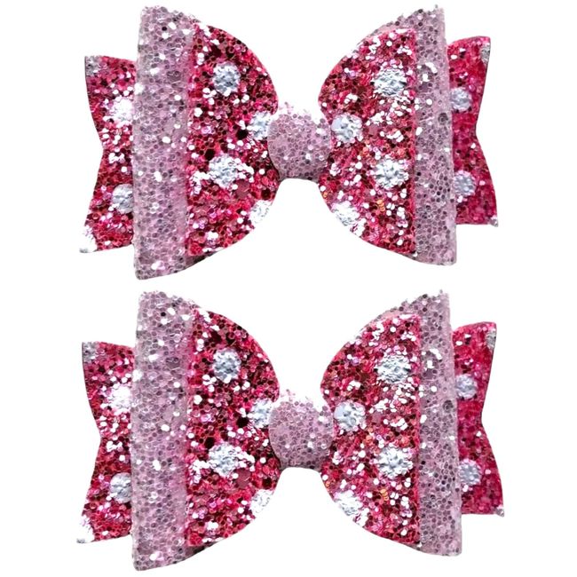 Minnie Mouse Inspired Hair Bows Clips Slides Grips Pink White Polka Dot 3.5" Inch Handmade Woman Girls Hairbows 2pcs