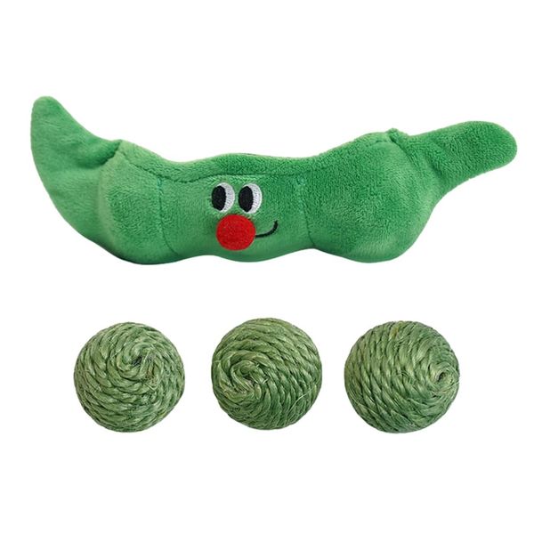 MiOYOOW 3PCS Cat Toy Balls, Interactive Pet Play Balls Sisal Rope Scratching Chew Ball Toy with Rustling Sound/Pea Pod Storage for Indoor Kitten Training Hunting