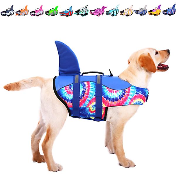 Dog Life Jacket Pet Life Safety Vest for Swimming Boating, Dog Shark Life Jacket