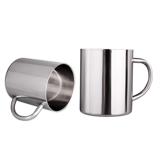 IMEEA Tea Cup Stainless Steel Double Wall Mugs 400ml(13.5oz) for Drinking Tea Coffee Hot Soup Set of 2