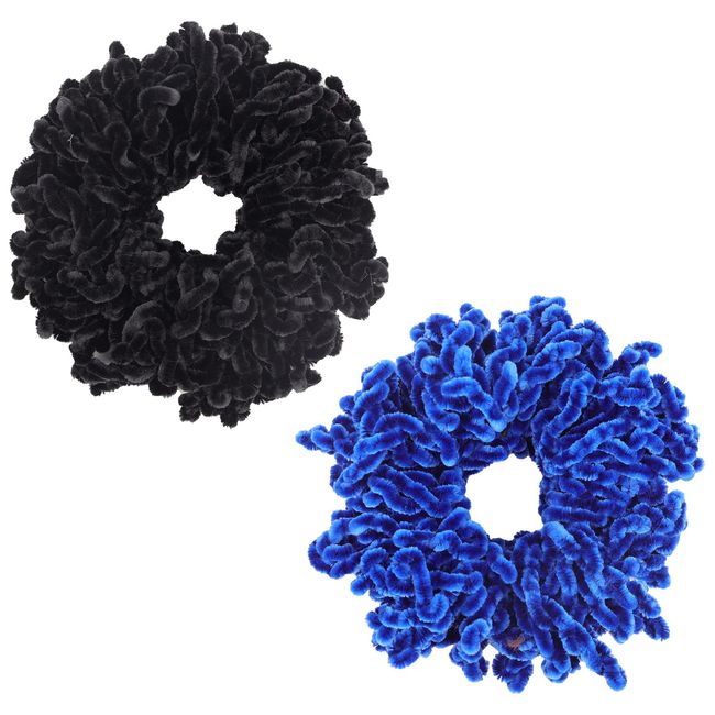 AUEAR, 2 Pack Volumizing Hair Scrunchie Hijab Volumizer Headwear Hair Tie Ring Plain Big Hairbands for Women Girls (Black & Royal Blue)