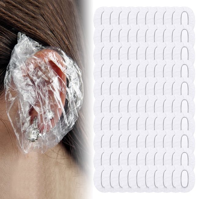 PROUSKY 100 PCS Clear Disposable Ear Protectors Waterproof Ear Covers Cap Earmuffs for Hair Dye Shower Bathing Home Use Hotel Spa Hair Salon Treatment