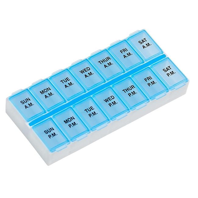 Ezy Dose 7 days a week AM/PM pill organizer Vitamin case and medicine box middle compartment twice a day Colors may vary Hot item Item