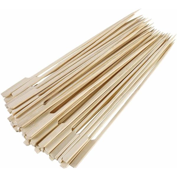 MVS Wholesale 200 x 18cm Biodegradable Bamboo Paddle Skewers Barbecue Bamboo Skewers Cocktail Sticks for Barbecues, Kebabs, Burgers, Cocktails, Buffets Party, Home and Kitchen., Brown