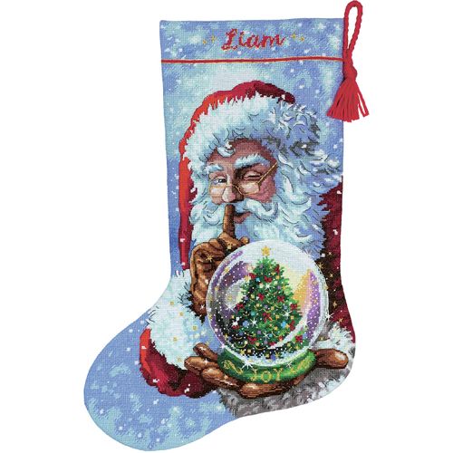 Dimensions 70-08985, 16" Long Gold Collection Santa's Snow Globe Counted Cross Stitch Christmas Stocking, 14 Gray Aida