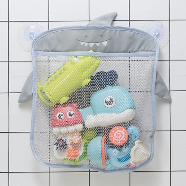 Mesh Bath Toy Storage,auxlihi The Perfect Net for Bathtub Toys & Bathroom Organizer Bag- For Kids & Baby，Compatible with bath product storage,with Two Complimentary Suckers(Gray,Without toys) (Shark)