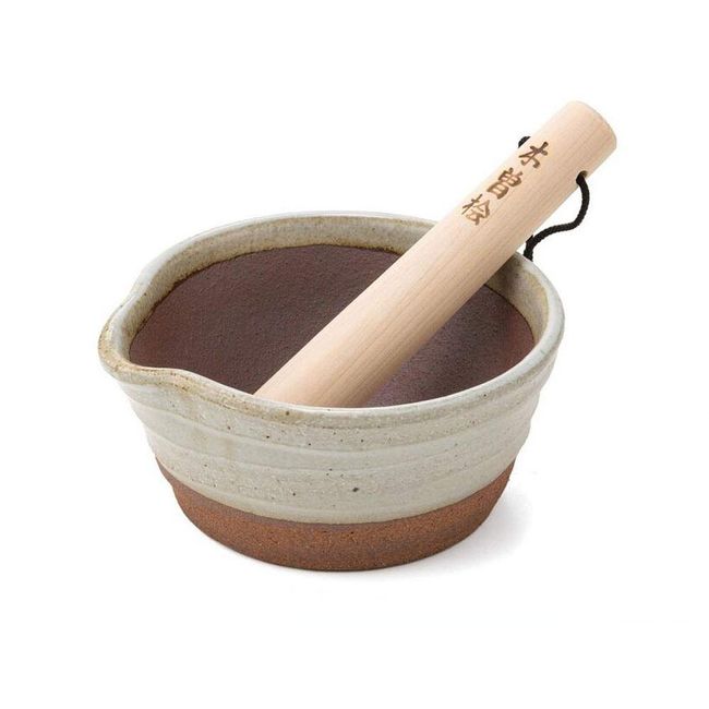 Banko Ware Grooved Mortar (semi-white), Small, with Domestic Pestle