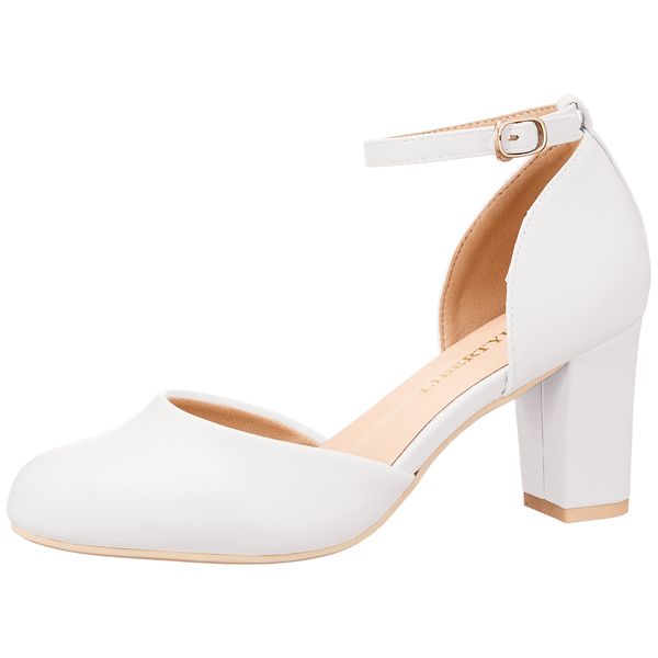Liberty Doll 1172 Women's Round Toe Strap Separate Pumps, White, PU