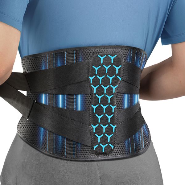 Rakiie Back Support Belt for Lower Back Pain Relief with 7 Stays, Adjustable Back Brace Support for Work, Heavy Lifting, Lumbar Support Belt for Sciatica Scoliosis, Size M (Waist: 85-100CM)