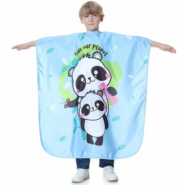 KaHot Haircut Salon Hairdressing Cape for Kids Child Styling Polyester Smock Cover Waterproof Shampoo & Cutting Household Capes with Snap Closure,37 inch ×51 inch (Two Pandas), free size