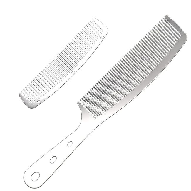 2 Stück Metall Antistatische Friseurkämme Edelstahl Haarkamm Schneidekamm Set Haarstyling Friseurkamm für Männer Frauen Salon (Taschenkamm und Griff Rechenkämme)