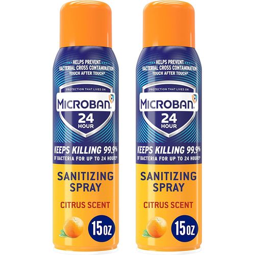 MICROBAN Disinfectant Spray, 24 Hour Sanitizing and Antibacterial Spray, Sanitizing Spray, Citrus Scent, 2 Count (15oz Each) (Packaging May Vary)