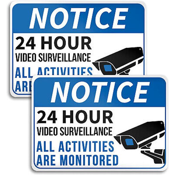 (2) 24 Hour Surveillance Sign Camera 10x7 Private Property Video Security Fence