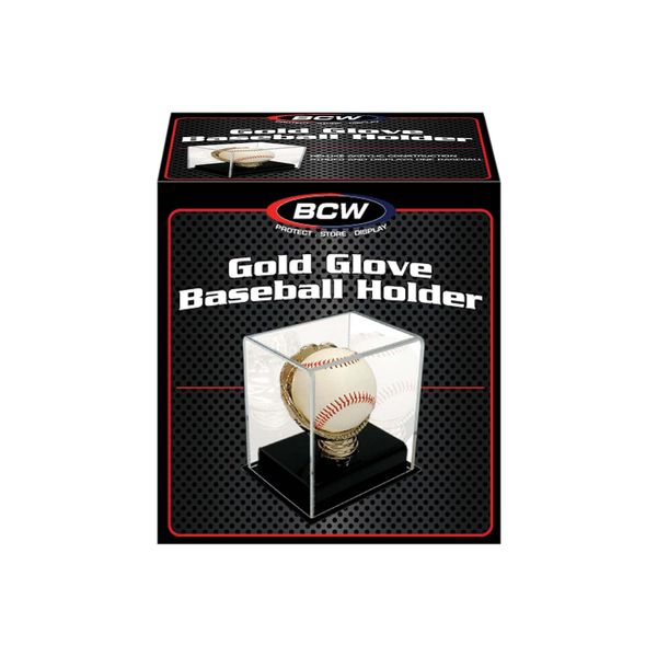 BCW Acrylic Gold Glove Baseball Display Case with Black Base & Gold Riser