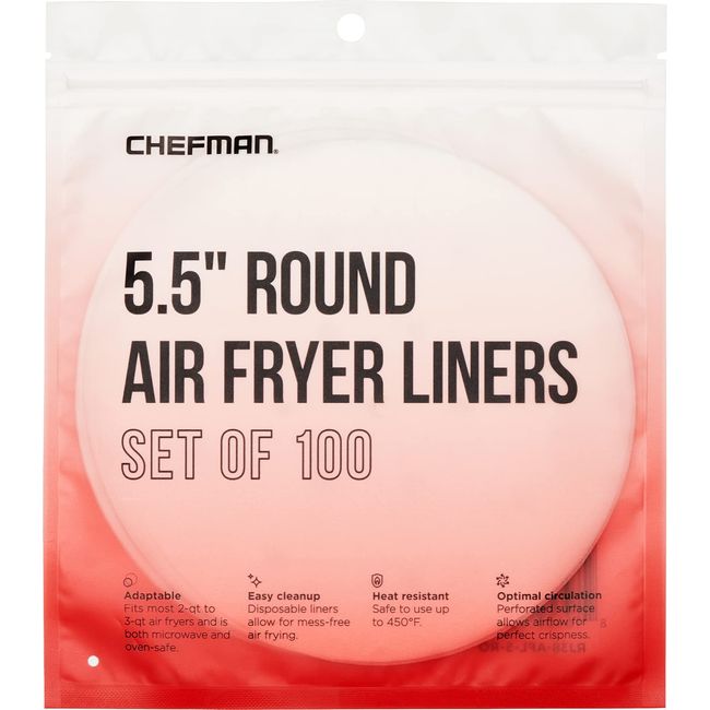 Chefman Disposable Air Fryer Liners, Heat-Resistant Parchment Paper For Baskets, 100 Pack, 5.5” Round