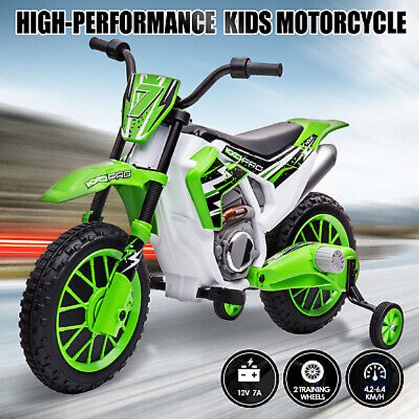 JOYLDIAS 12V Kids Ride-On Motorcycle Electric Dirt Bike w/ Training Wheels Green