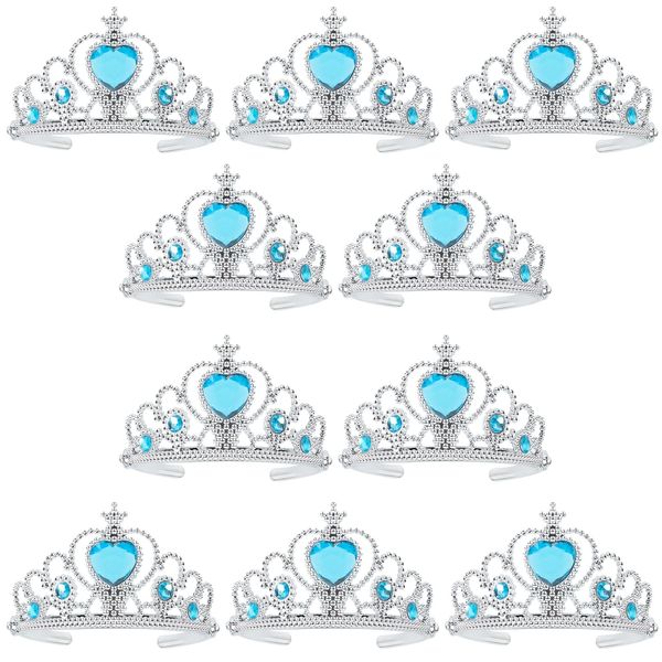 XiangGuanQianYing Princess Dress Up Crowns and Tiaras for Child from 3 Years Up Party Favors Blue Tiara Plastic Silver Tiara(10 Pack) (Sky Blue)