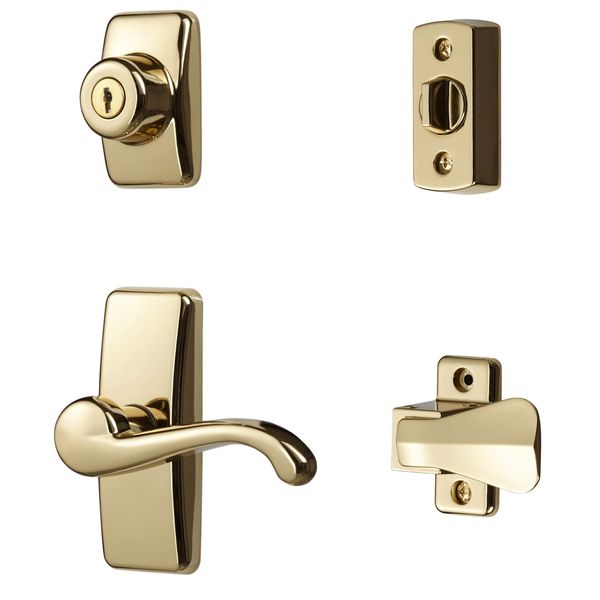 Ideal Security Door Lever with Deadbolt Lock for Storm and Screen Doors, Bright Brass (4-Piece Set)