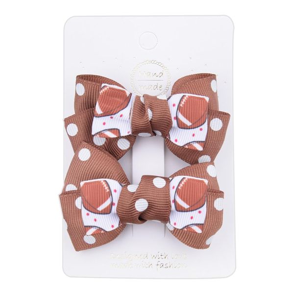 Rugby Hair Accessories Bow Clips for Women Girls Cute Hair Clips for Thick Fine Hair Rugby Ball Bowknot Hair Clip for Girls Women Polka Dot Rugby Hair Bow Barrettes for Rugby Player Fan 2pcs