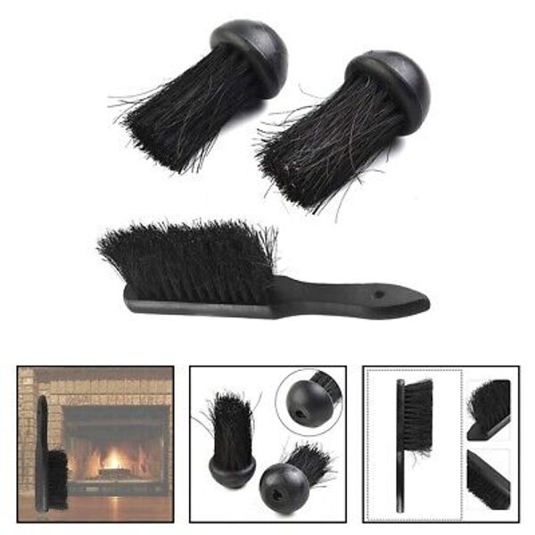 2 x Round Fireplace Brush Head Replacements and a Rectangular Fireplace Brush