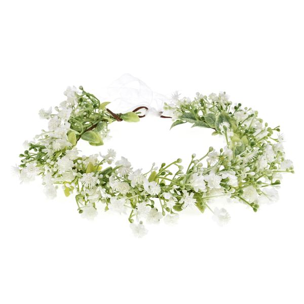 June Bloomy Bridal Flower Crown Women Rose Floral Headband Maternity Photo Prop Baby Shower Leaf Hair Wreath (B-White)