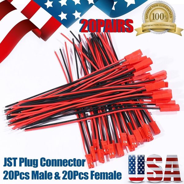 20pairs Wire Connectors for JST 150mm Female Male Cable RC LiPo Battery  22 AWG