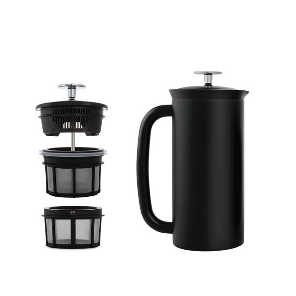 ESPRO - P7 French Press - Double Walled Stainless Steel Insulated Coffee and Tea Maker with Micro-Filter - Keep Drinks Hotter for Longer, Perfect for Home (Matte Black, 32 Oz)