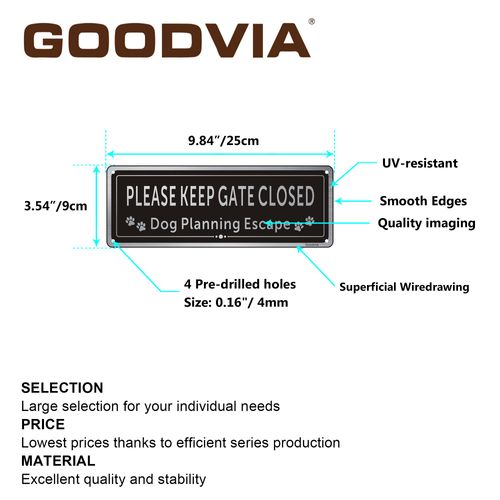 Goodvia 2-Pack Please Close The Gate Sign Dog Brushed Aluminium 3.5 x 9.8 Inches, Rust Free Metal UV Protected Weather Resistant Durable Ink Easy to Mount
