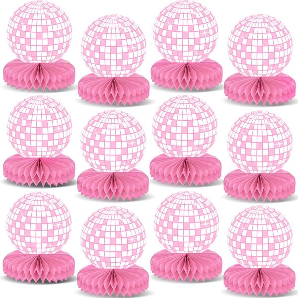 12PCS Disco Ball Party Decorations 70s Disco Table Honeycomb Centerpieces Western Cowgirl Party Table Toppers Hot Pink Disco Party Table Centerpieces for Girls Birthday Party Supplies