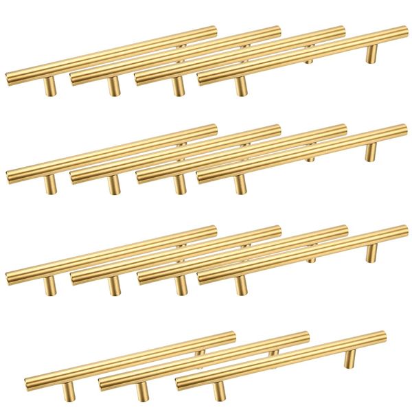 Lpraer 15 Pack Cabinet Handles Gold Stainless Steel T Bar Pulls Cupboard Handles Drawer Pulls for Kitchen (Overall Length 200mm, Hole Center 128mm)