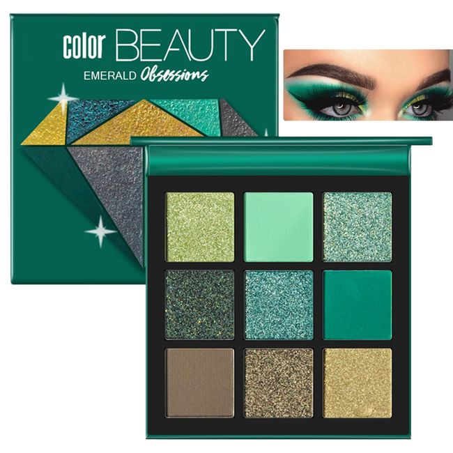 Green Eyeshadow Palette - Shimmer Eye Shadow Palette Matte and Glitter EyeShadow Make-Up Palettes Waterproof, Highly Pigmented Dark, Yellow, Green, Eye Make-Up - Matte Metallic Shimmer Makeup Set