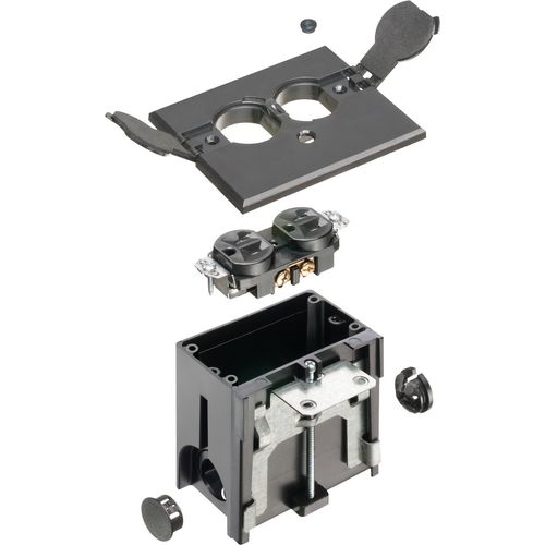 Arlington FLBAF101BL-1 Adjustable Floor Box Kit with Outlet and Flip Plate, for Installed Floors, 1-Gang, Black, 1-Pack, Plastic