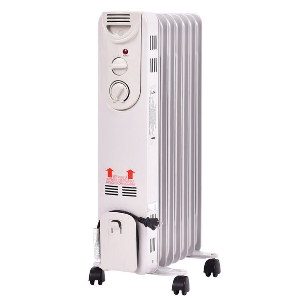 1500W Electric Oil Filled Radiator Space Heater 5-Fin Thermostat with Wheels