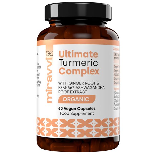 Miravvi Organic Turmeric Complex with KSM-66 Ashwagandha, Organic Ginger Root and Black Pepper | Organic Supplement | Ayurveda Formula | Vegan Complex | High Strength | Made in The UK |60 Days Supply