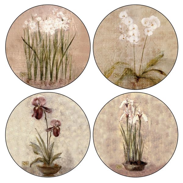 CoasterStone Subtle Flowers Absorbent Coasters, 4-1/4-Inch, Set of 4