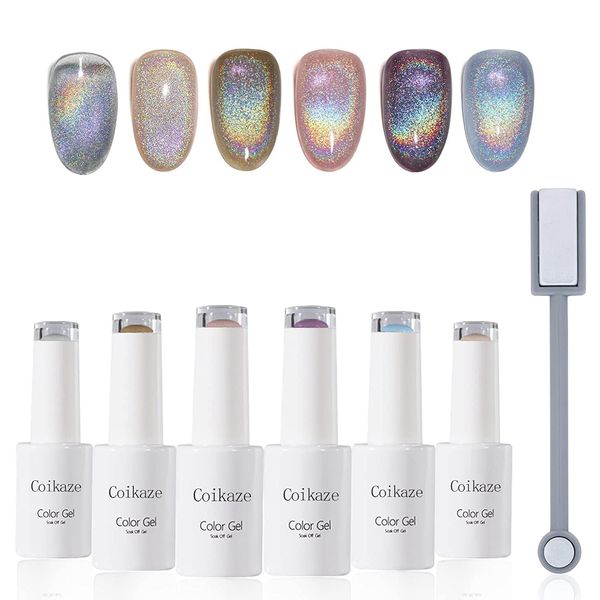 Coikaze Magnet Gel Oval Cat Eye Gel 6 Color Set Galaxy Color Gel Cat Eye UV/LED Compatible (Le