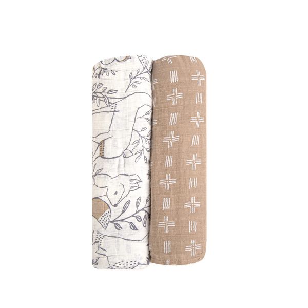 Crane Baby 100% Cotton Muslin Swaddle Blankets, Ezra Woodland Animal, Baby Swaddle Blanket, Set of 2, 47" x 47", Swaddles for Newborns, Baby Muslin Swaddle Blanket, Swaddle Blankets for Boys & Girls