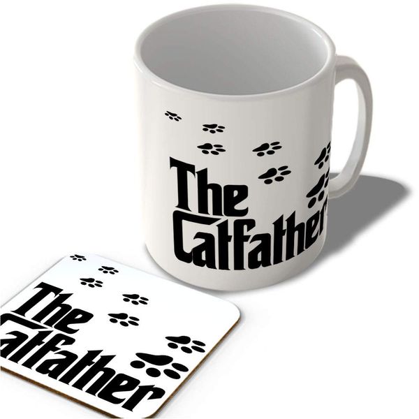 McMug - The Catfather - White Background - Mug and Coaster Set, Ceramic, 11fl.oz.