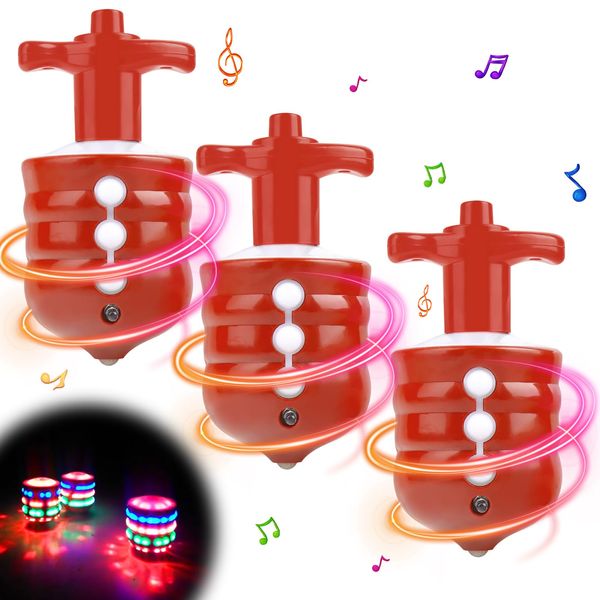 Light up Spinning Top, 3Pcs Gyroscope Toy LED Flashing Spinner with Music for Kids Birthday Gift