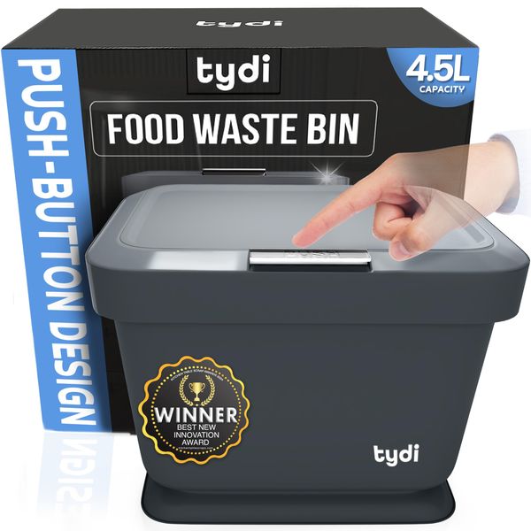 Tydi 4.5L Food Waste Bin - Kitchen Caddy - Food Waste Caddy - Kitchen Food Waste Compost Bin with Press Button and Anti-Slip Base - Food Bin