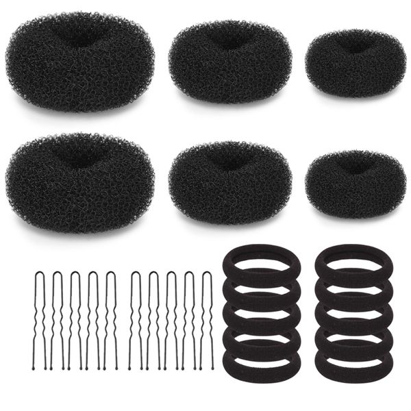 Asltw 36 Pieces Hair Styling Kit Set, Donut Bun Maker, Hair Ring Style Bun Maker Set for Making DIY Hair Styles Black Magic Hair Twist Styling Accessories for Girls or Women (Black)