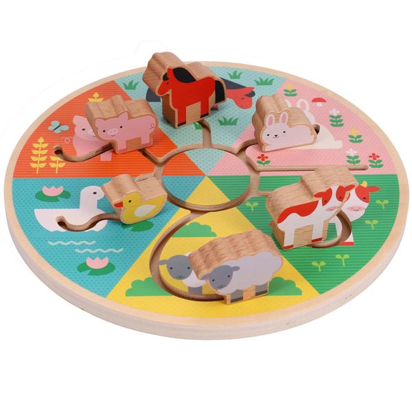 Petit Collage: Farm Animals Wooden Sliding Maze - Wooden Animal Puzzles for Kids - Move The Animals to The Home - Made from Sturdy Wood to Last - Great Gift for Kids 1+